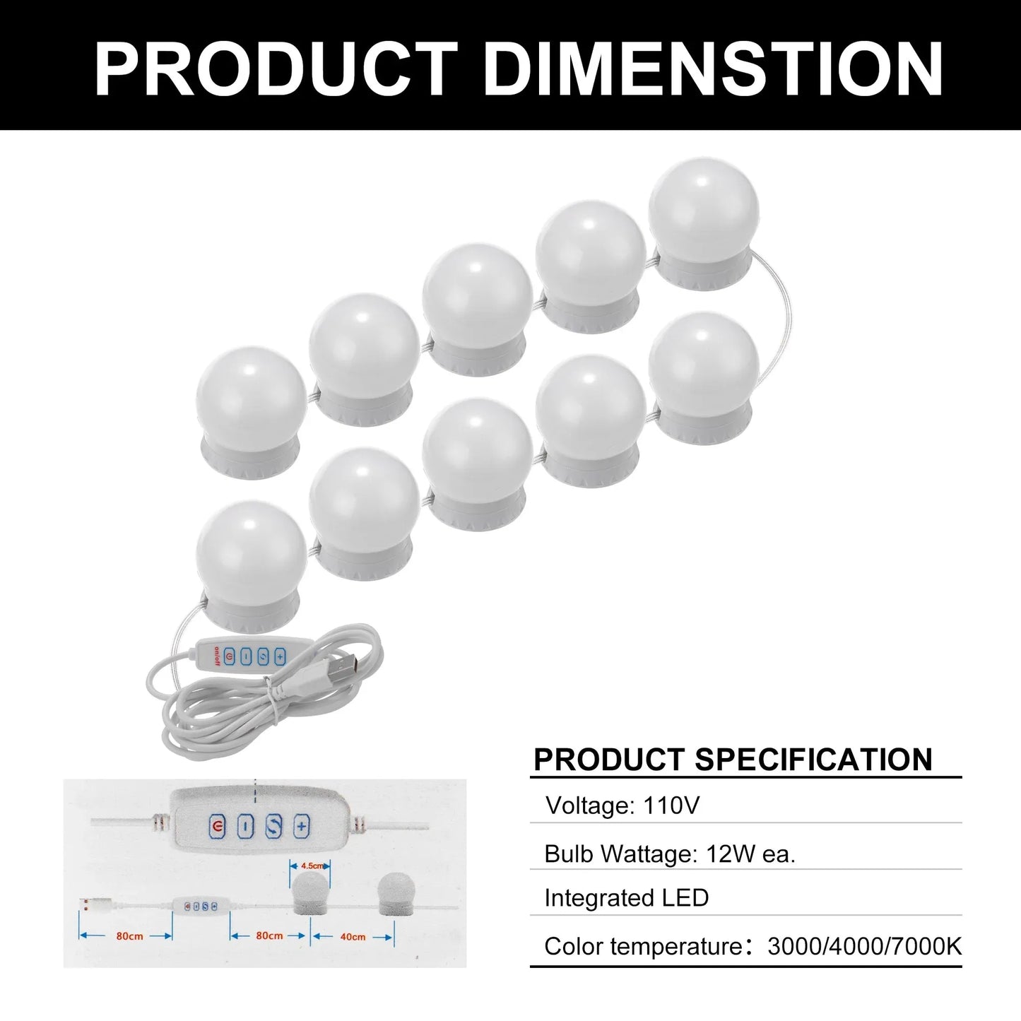 LED Vanity Mirror Lights (10 Bulbs)