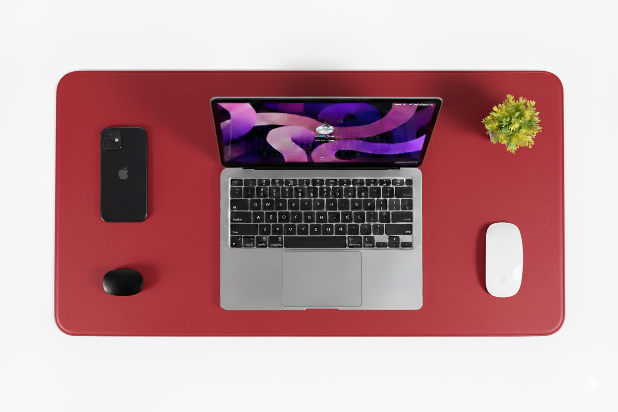 Double Side PU Leather Desk Mat + Free Mouse Pad - Maroon