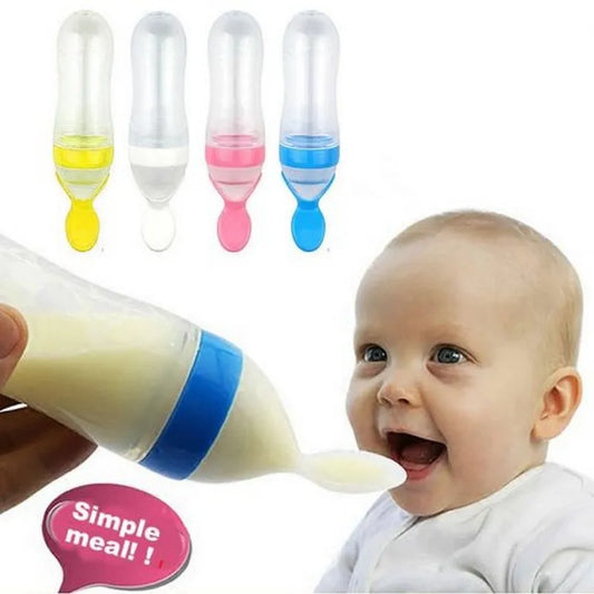Silicone Baby Feeding Bottle with Spoon (random Color)