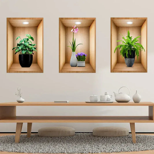 3D wall plant stickers (cleanable) (pack of 3)